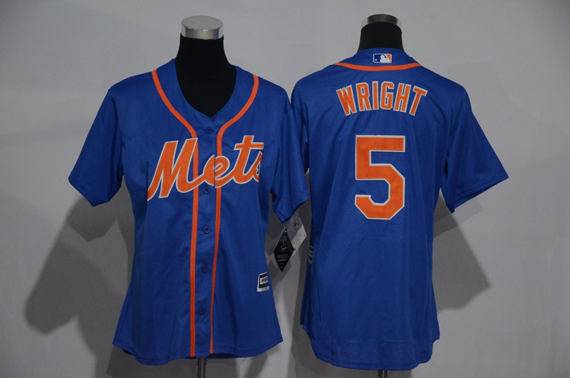 Womens 2017 MLB New York Mets #5 Wright Blue Jerseys